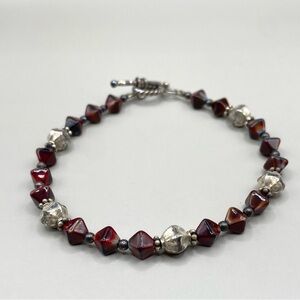 Silver and Red Agate Chunky Toggle Bracelet